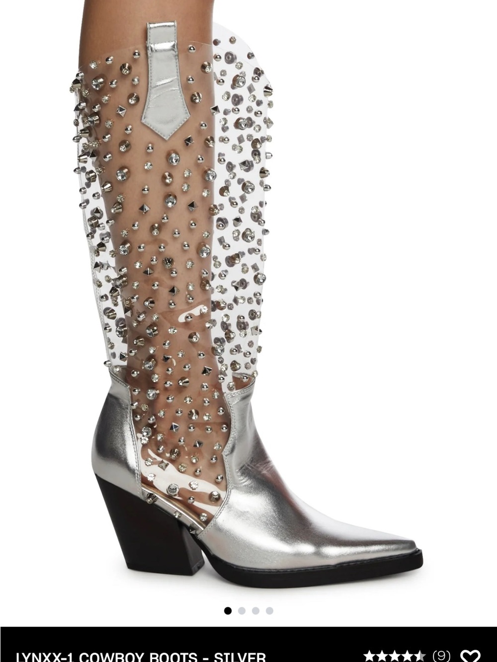 Silver Rhinestone & Stud Cowboy Boots - Women's